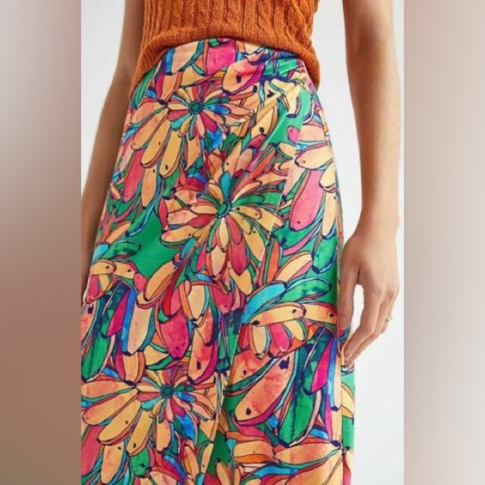 Farm Rio for Anthropologie Banana Print Faix Wrap Jersey Pencil Skirt